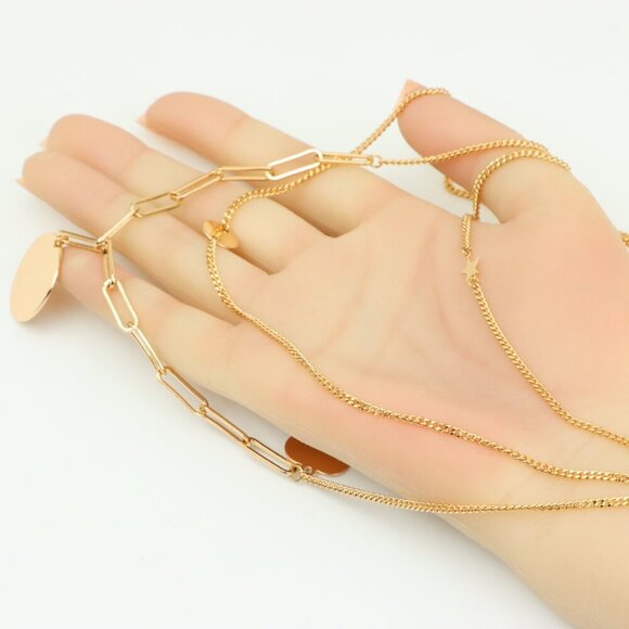 Layered Rose Gold Necklace with Star & Coin Charm – Adjustable Fit, XPNL0344 - Picture 6 of 12